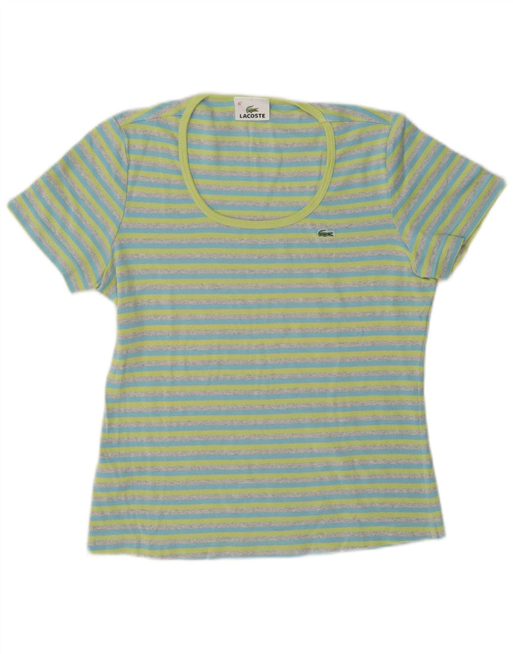 Женская футболка Lacoste, размер 42, большая синяя полоска, хлопок