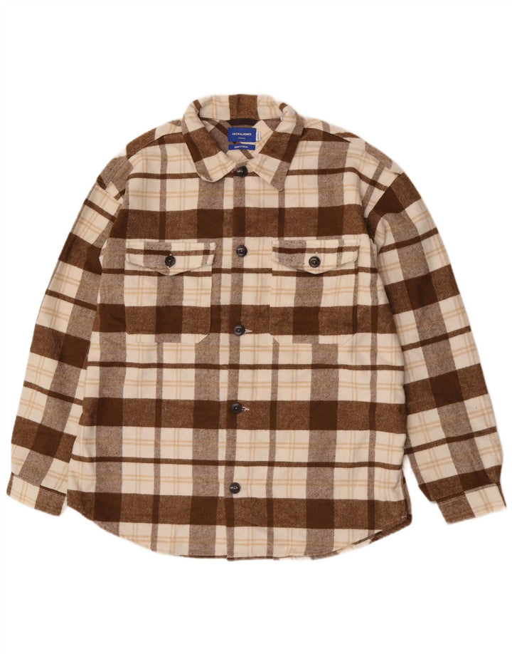 Мужская фланелевая рубашка Jack & Jones XL коричневого цвета в клетку из полиэстера