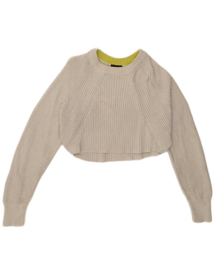 Женский укороченный свободный джемпер с круглым вырезом Topshop UK 12, средний белый цвет