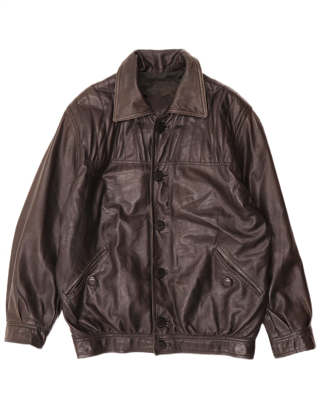 Мужская кожаная куртка VINTAGE UK 40, большая черная кожаная