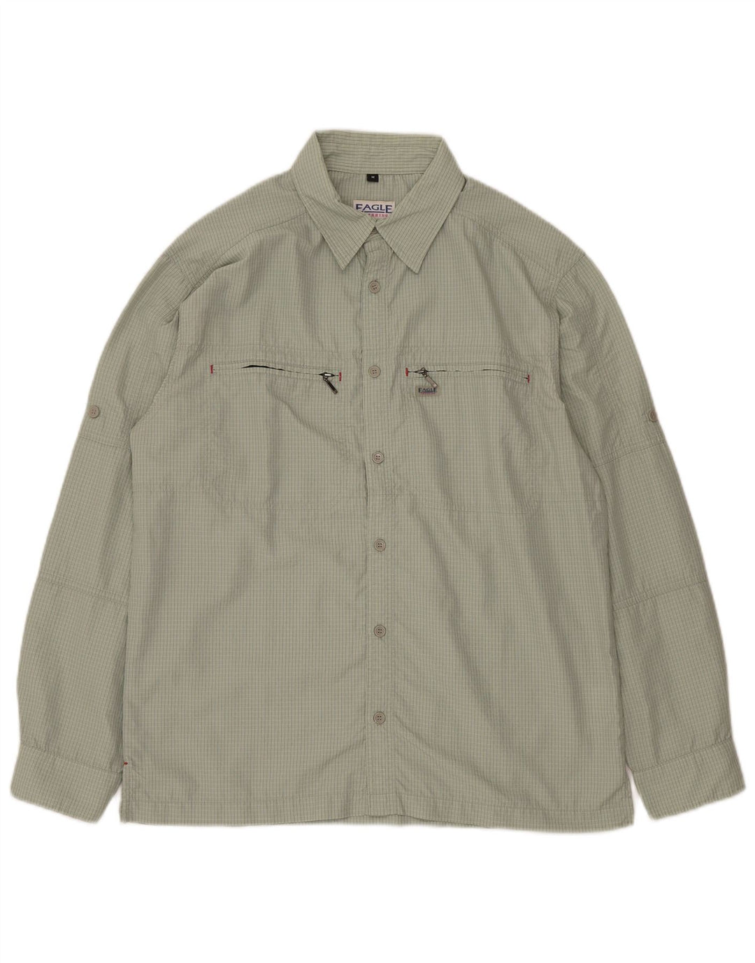 Мужская рубашка VINTAGE среднего зеленого цвета в мелкую клетку из полиамида