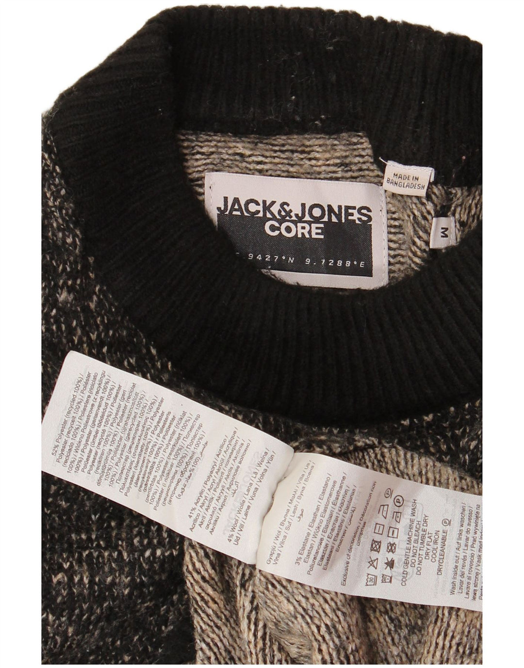 Мужской джемпер с круглым вырезом JACK & JONES, средний черный полиэстер с крапинками