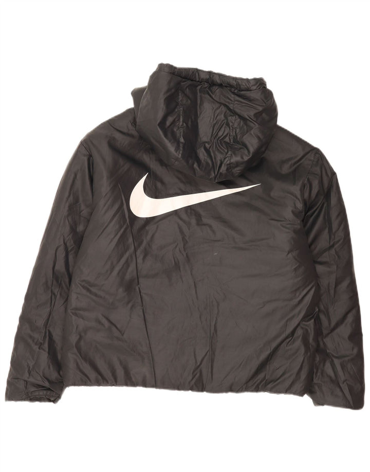Женская двусторонняя стеганая куртка с капюшоном Nike UK 16, большая черная полиэстер