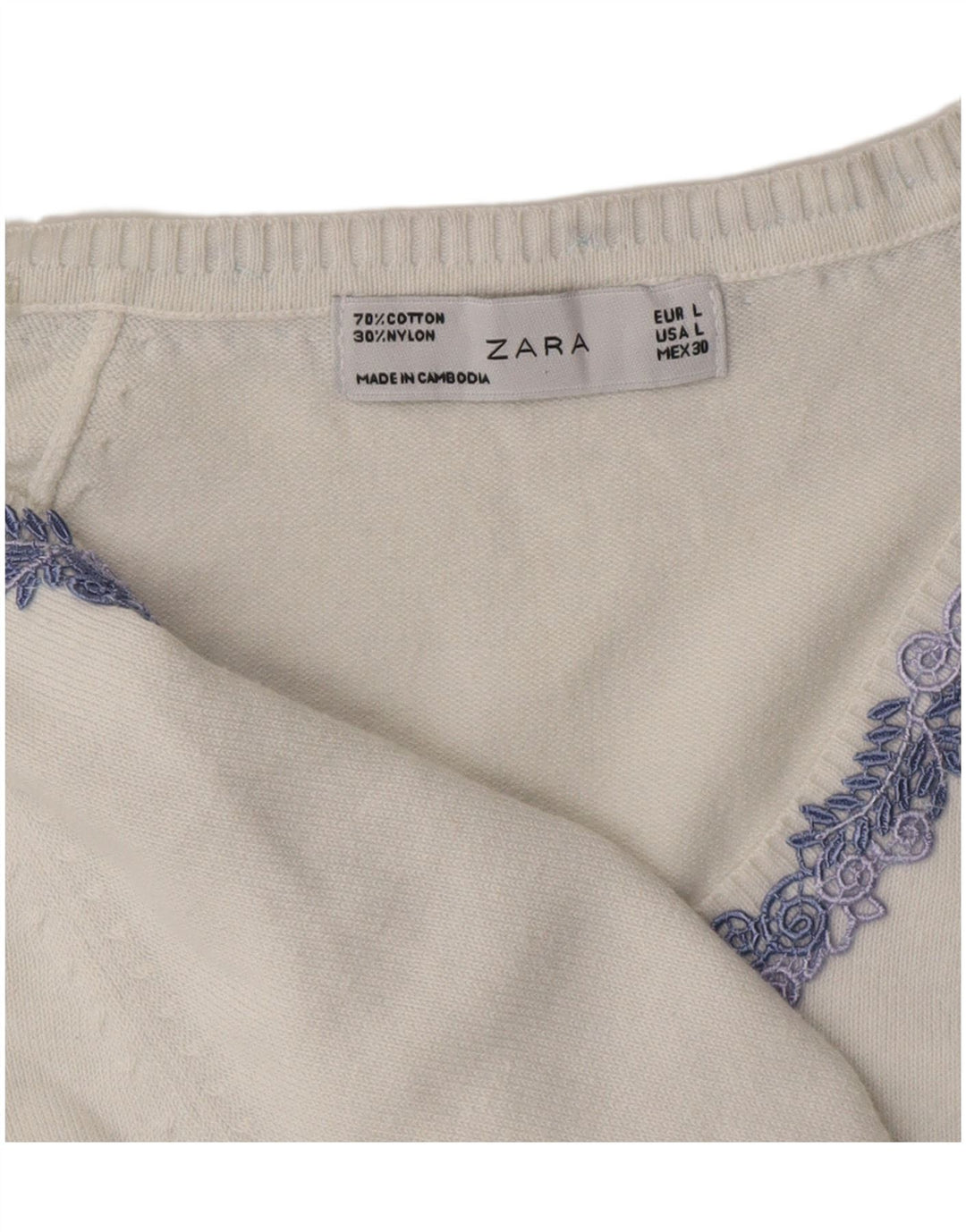 Женский джемпер с v-образным вырезом ZARA UK 14, большой белый хлопок