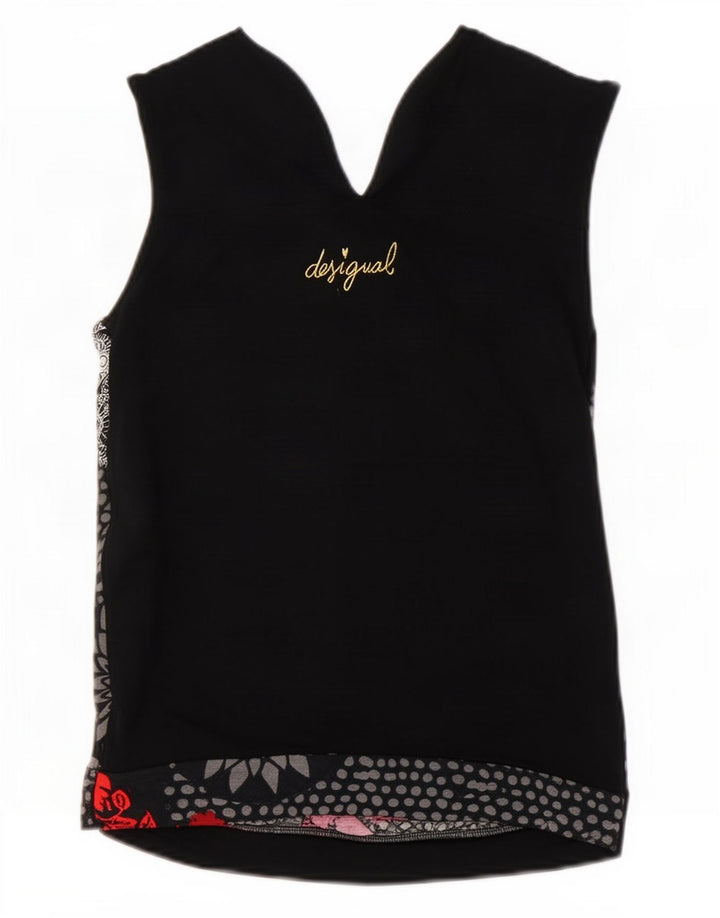 Женская блузка без рукавов Desigual UK 12, средний черный с цветочным принтом