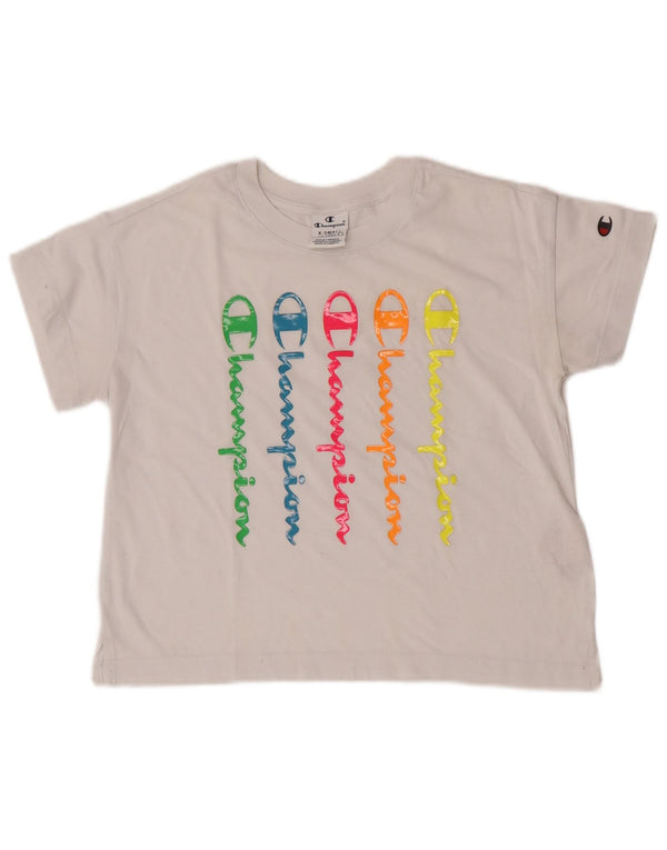 Женская укороченная футболка оверсайз с графическим рисунком Champion UK 6 XS, белый хлопок