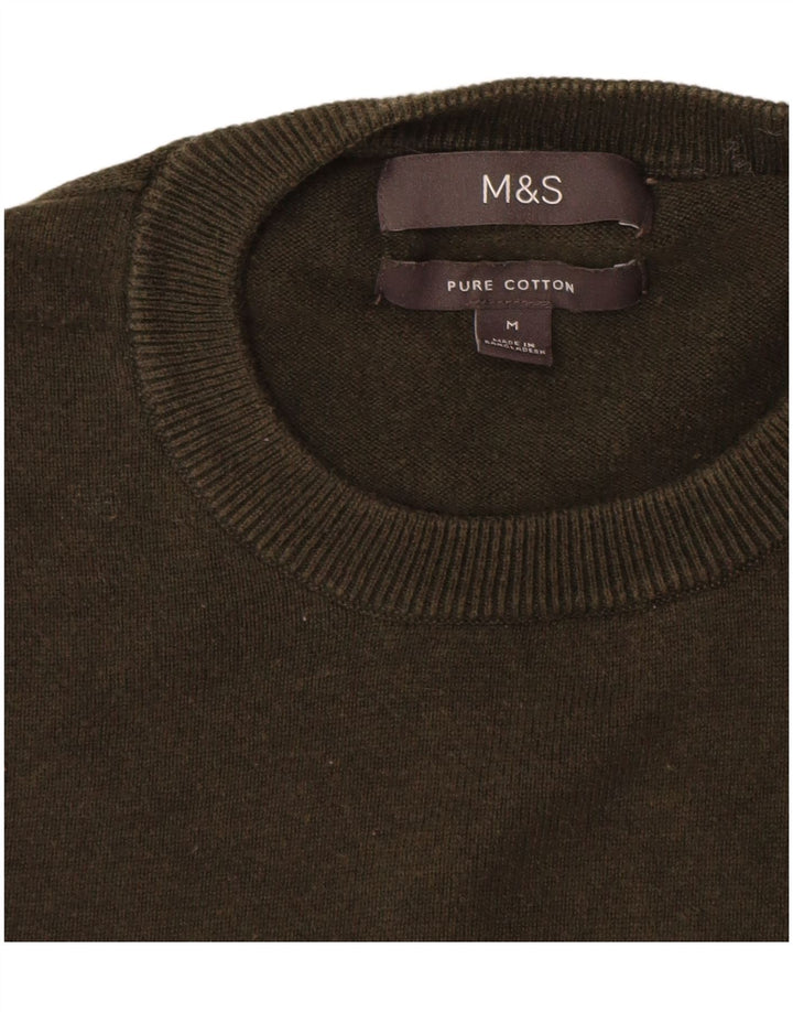 Мужской джемпер с круглым вырезом Marks & Spencer, хлопок среднего цвета хаки