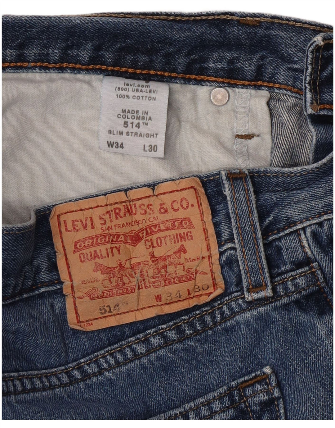 Мужские узкие прямые джинсы Levi's 514 W34 L27 синие, хлопок