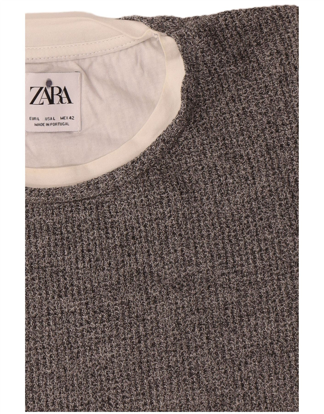 Мужской джемпер с круглым вырезом Zara, большой серый хлопковый свитер