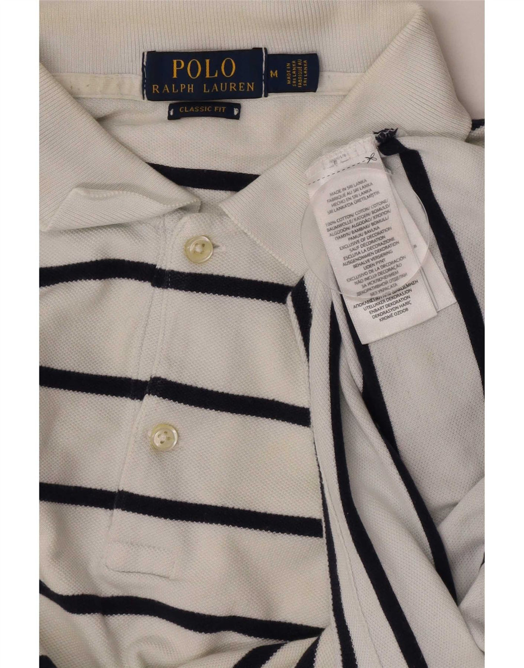 Мужская рубашка Polo Ralph Lauren в хлопковую полоску среднего размера белого цвета