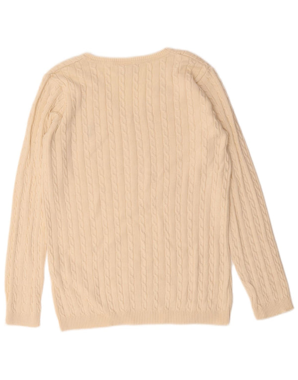 U.S. Polo Assn. Womens V-Neck Jumper Sweater UK 14 Medium Beige Cotton