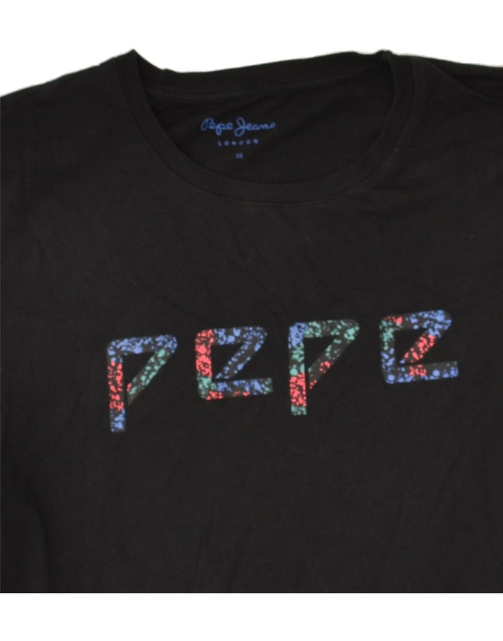 PEPE JEANS Womens Graphic T-Shirt Top UK 6 XS Black | Vintage PEPE Jeans | Thrift | Second-Hand PEPE Jeans | Used Clothing | Messina Hembry 