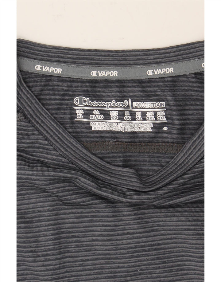 CHAMPION Mens Top Long Sleeve XL Grey Pinstripe Polyester Vintage Champion and Second-Hand Champion from Messina Hembry 