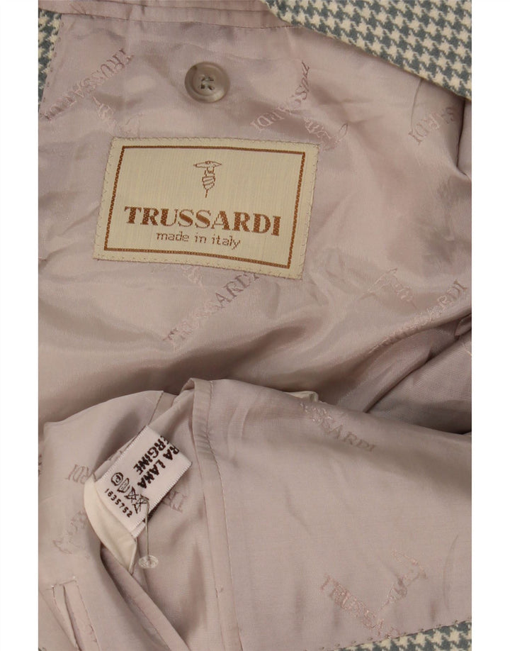 Мужской пиджак Trussardi на 2 пуговицах UK 40, большой серый, шерсть с узором «гусиные лапки»