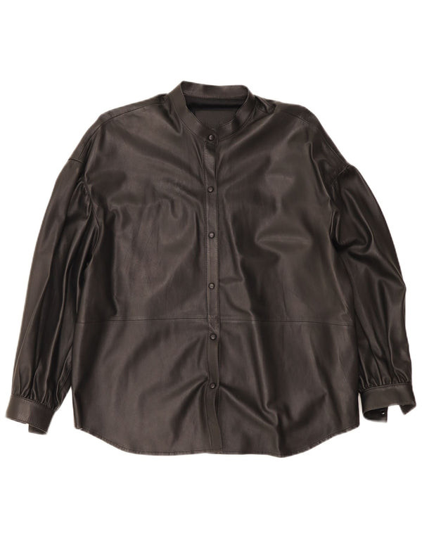 Женская кожаная рубашка оверсайз Massimo Dutti UK 6 XS черная кожа