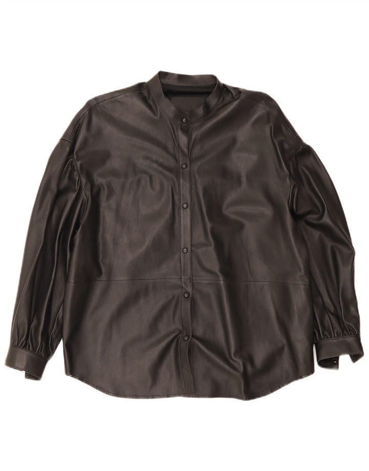 Женская кожаная рубашка оверсайз Massimo Dutti UK 6 XS черная кожа