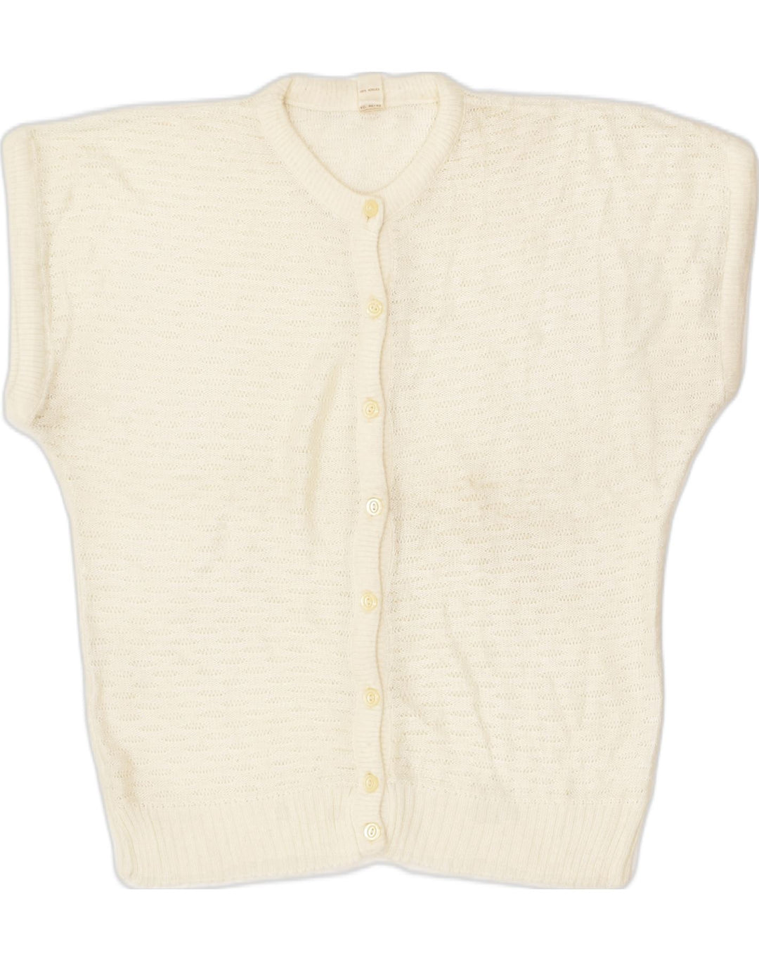 VINTAGE Womens Short Sleeve Cardigan Sweater IT 46 Large Beige Acrylic | Vintage Vintage | Thrift | Second-Hand Vintage | Used Clothing | Messina Hembry 