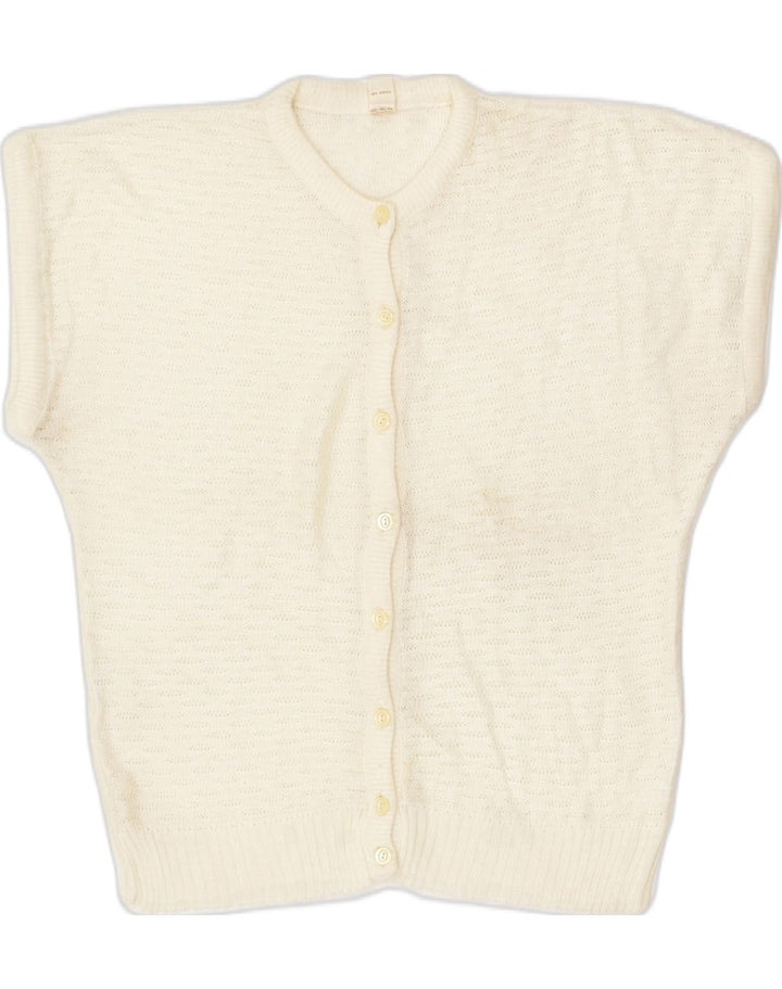 VINTAGE Womens Short Sleeve Cardigan Sweater IT 46 Large Beige Acrylic | Vintage Vintage | Thrift | Second-Hand Vintage | Used Clothing | Messina Hembry 