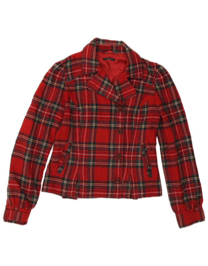 Женский пиджак на 4 пуговицах SISLEY IT 42, средний красный в клетку, акрил