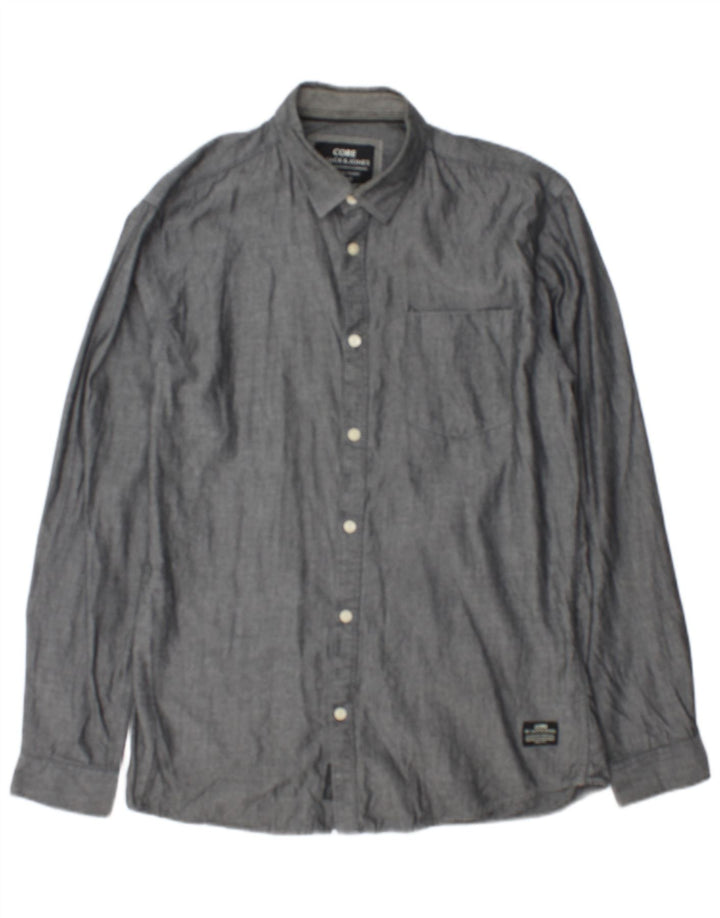 Мужская рубашка Jack & Jones из хлопка среднего серого цвета