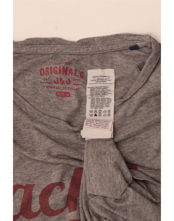 Мужская футболка с рисунком Jack & Jones, хлопковый топ среднего серого цвета с крапинками