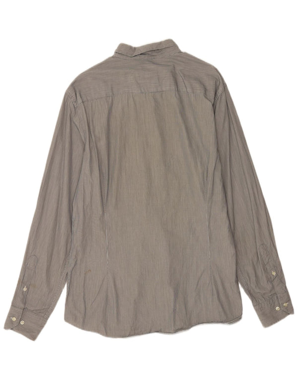 Мужская рубашка приталенного кроя Massimo Dutti XL, хлопковая серая полоска