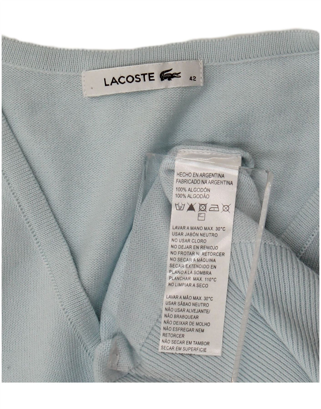 Женский джемпер с v-образным вырезом Lacoste, размер 42, большой синий, хлопок