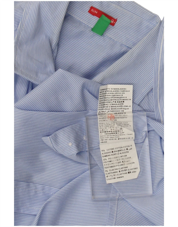 Мужская тонкая рубашка Benetton, маленькая синяя хлопковая полоска