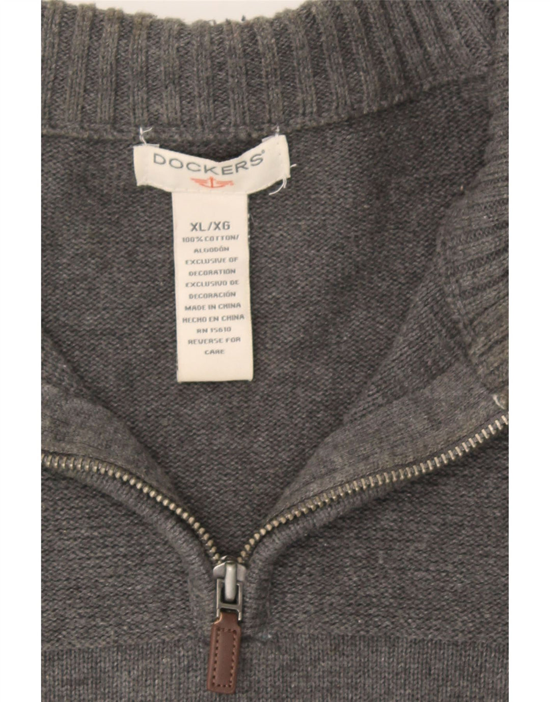 DOCKERS Mens Zip Neck Jumper Sweater XL Grey Cotton Vintage Dockers and Second-Hand Dockers from Messina Hembry 
