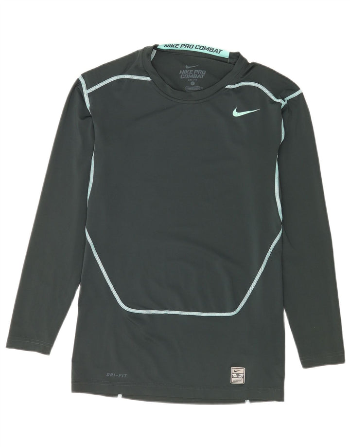Мужской топ с рисунком Nike Dri Fit с длинным рукавом, большой зеленый полиэстер