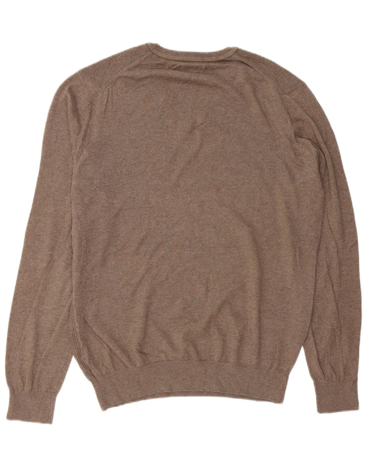 Мужской джемпер с v-образным вырезом Massimo Dutti, большой коричневый хлопковый свитер