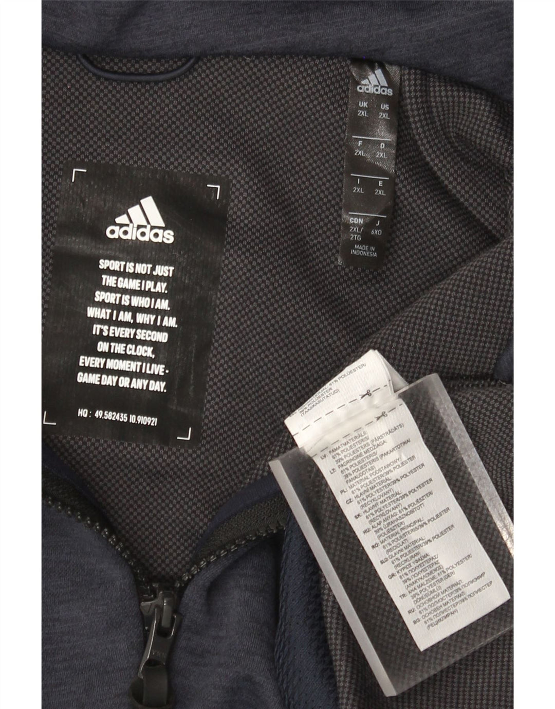 Мужской свитер с капюшоном на молнии Adidas 2XL темно-синий из полиэстера