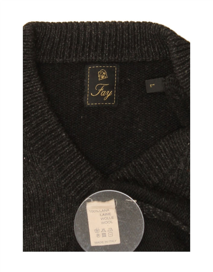 FAY Mens V-Neck Jumper Sweater Large Grey Wool Vintage Fay and Second-Hand Fay from Messina Hembry 