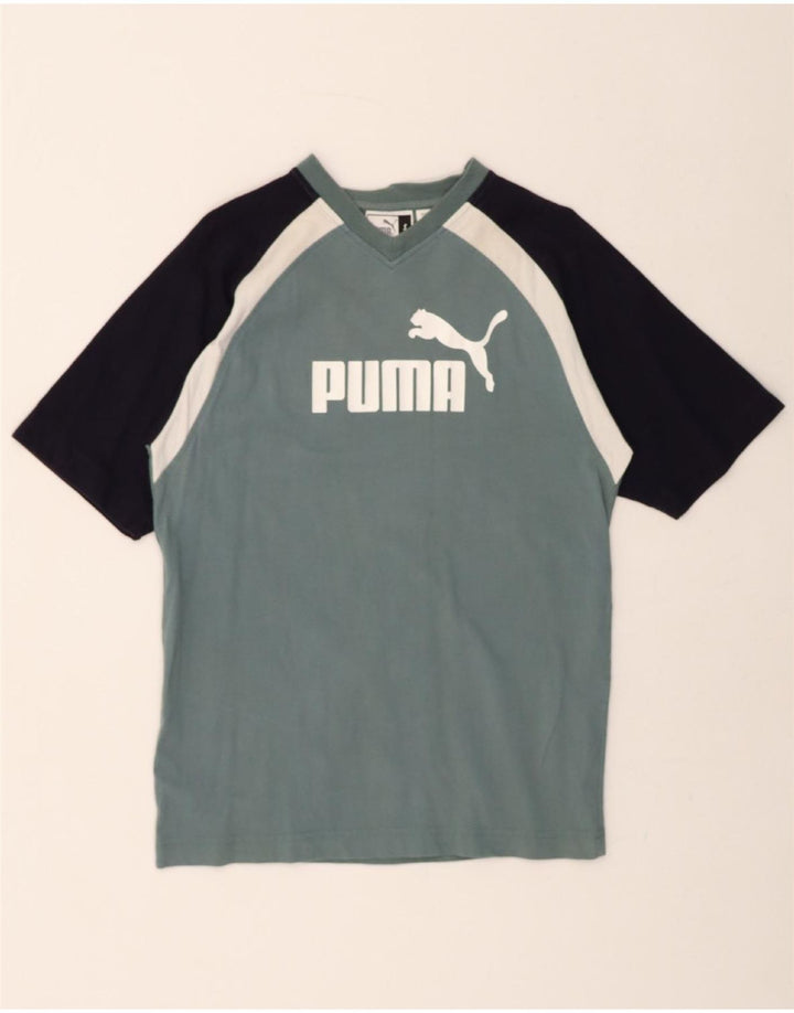 PUMA Mens Graphic T-Shirt Top Small Blue Colourblock Cotton Vintage Puma and Second-Hand Puma from Messina Hembry 