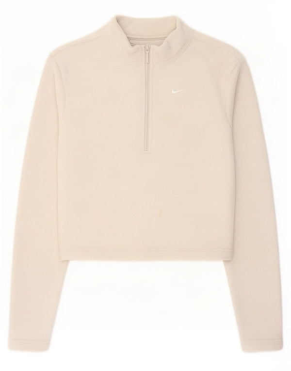 Женский укороченный флисовый джемпер с воротником на молнии Nike UK 10, маленький, белый, полиэстер