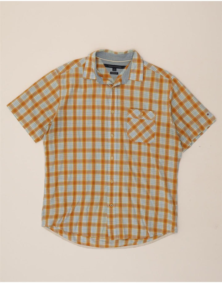 TOMMY HILFIGER Mens Classic Fit Short Sleeve Shirt Large Orange Check Vintage Tommy Hilfiger and Second-Hand Tommy Hilfiger from Messina Hembry 