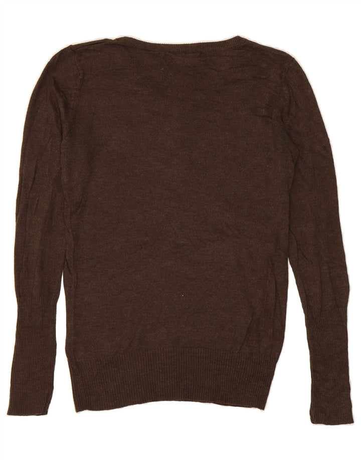MOSSIMO Womens Oversized V-Neck Jumper Sweater UK 6 XS Brown Nylon Vintage Mossimo and Second-Hand Mossimo from Messina Hembry 