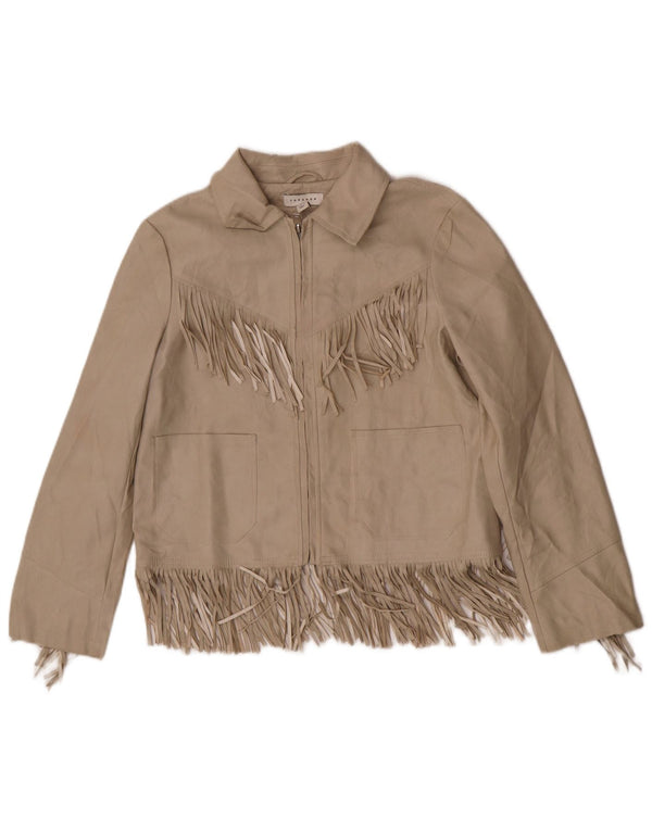Женская куртка из искусственной кожи Topshop UK 6 XS бежевого цвета из полиуретана Western