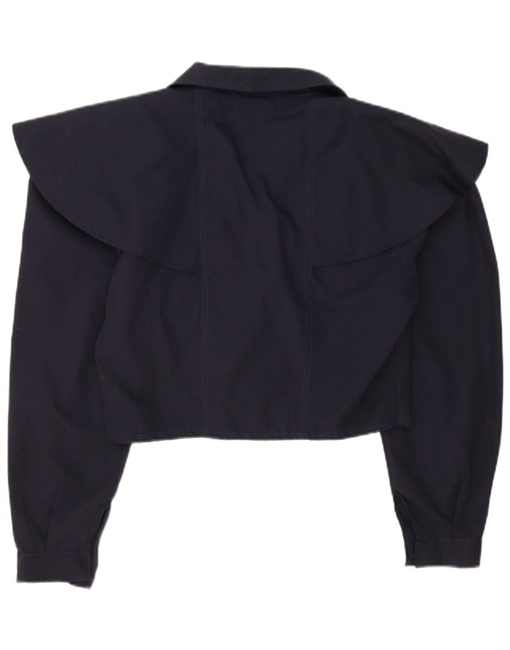 Винтажный женский укороченный двубортный пиджак, Великобритания 14, средний темно-синий