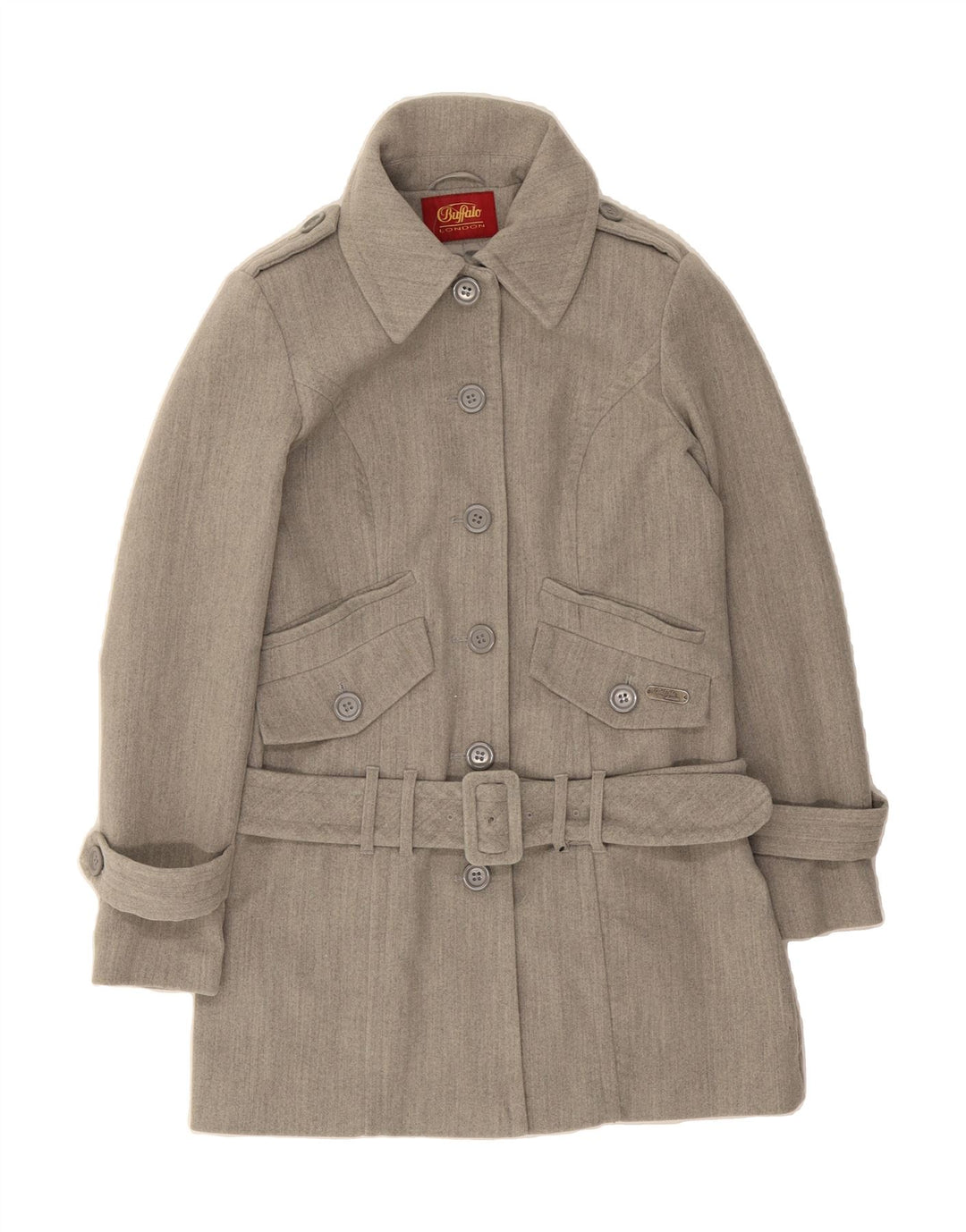BUFFALO Womens Trench Coat UK 12 Medium Grey Polyester Vintage Buffalo and Second-Hand Buffalo from Messina Hembry 