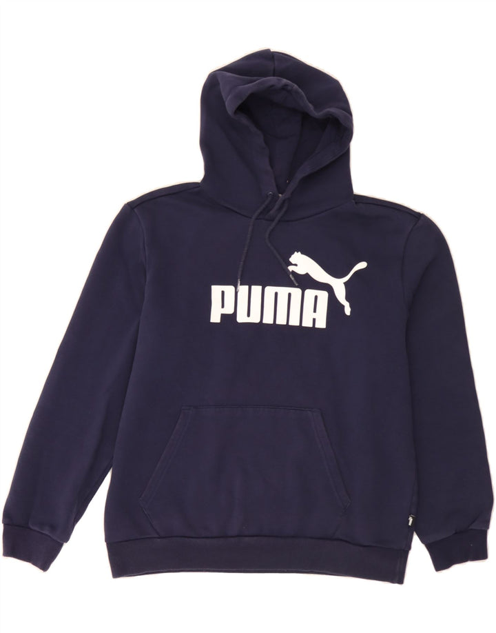 PUMA Mens Graphic Hoodie Jumper Medium Navy Blue Cotton Vintage Puma and Second-Hand Puma from Messina Hembry 