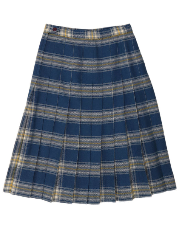 ВИНТАЖНАЯ женская плиссированная юбка-трапеция с высокой талией W26, маленькая синяя клетка
