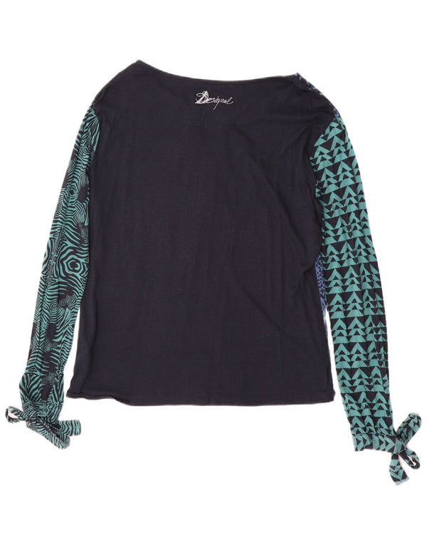 DESIGUAL Женский топ с графическим рисунком и длинными рукавами, Великобритания, 18 XL, синий с животным принтом, вискоза