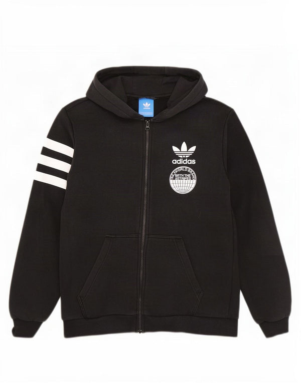 Adidas Мужской свитер с капюшоном и молнией с тремя полосками, средний черный, хлопковый