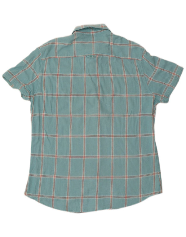 Crew Clothing Мужская рубашка с коротким рукавом, большая бирюзовая клетка, вискоза