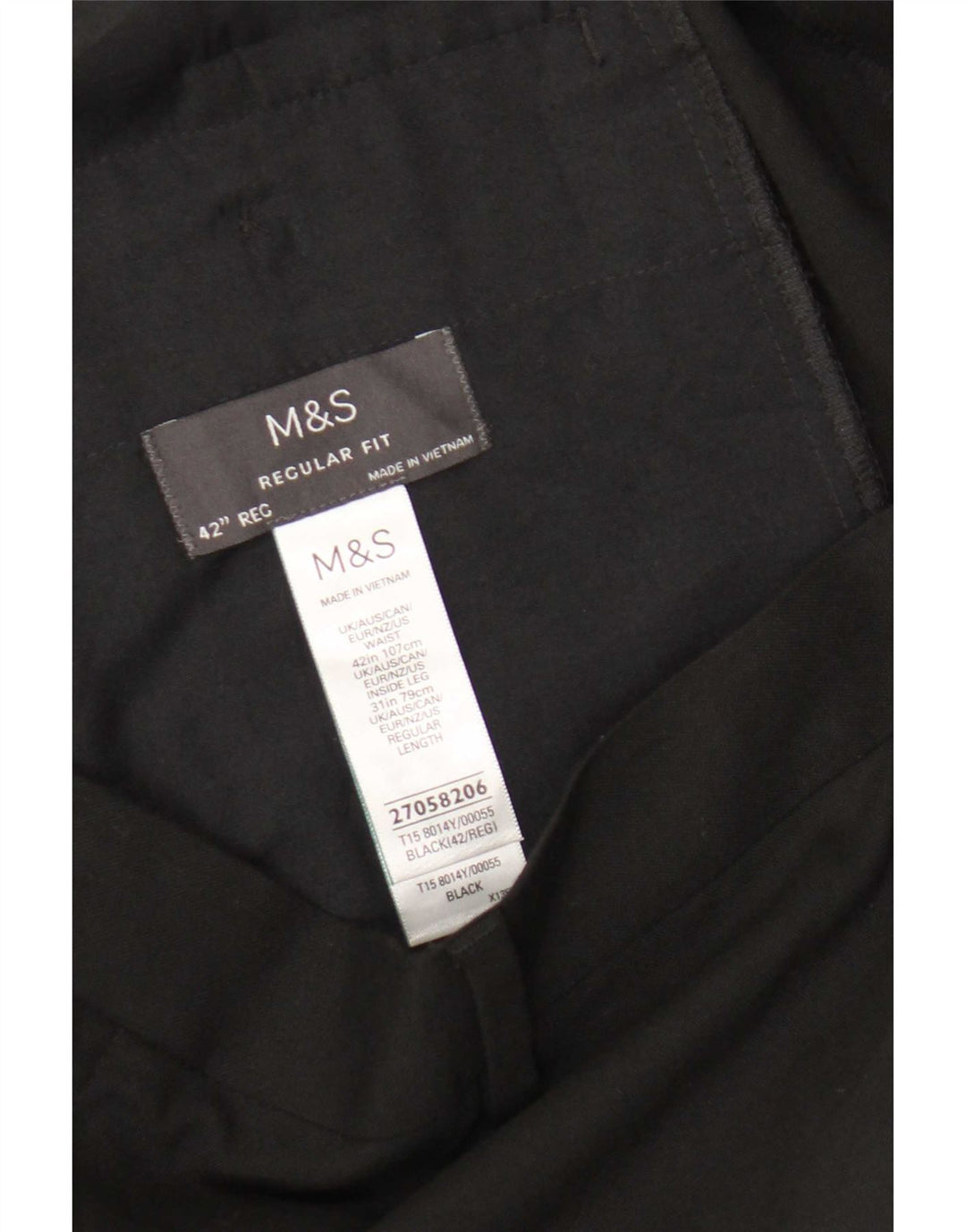 Мужские костюмные брюки классического кроя Marks & Spencer W42 L31, черный полиэстер
