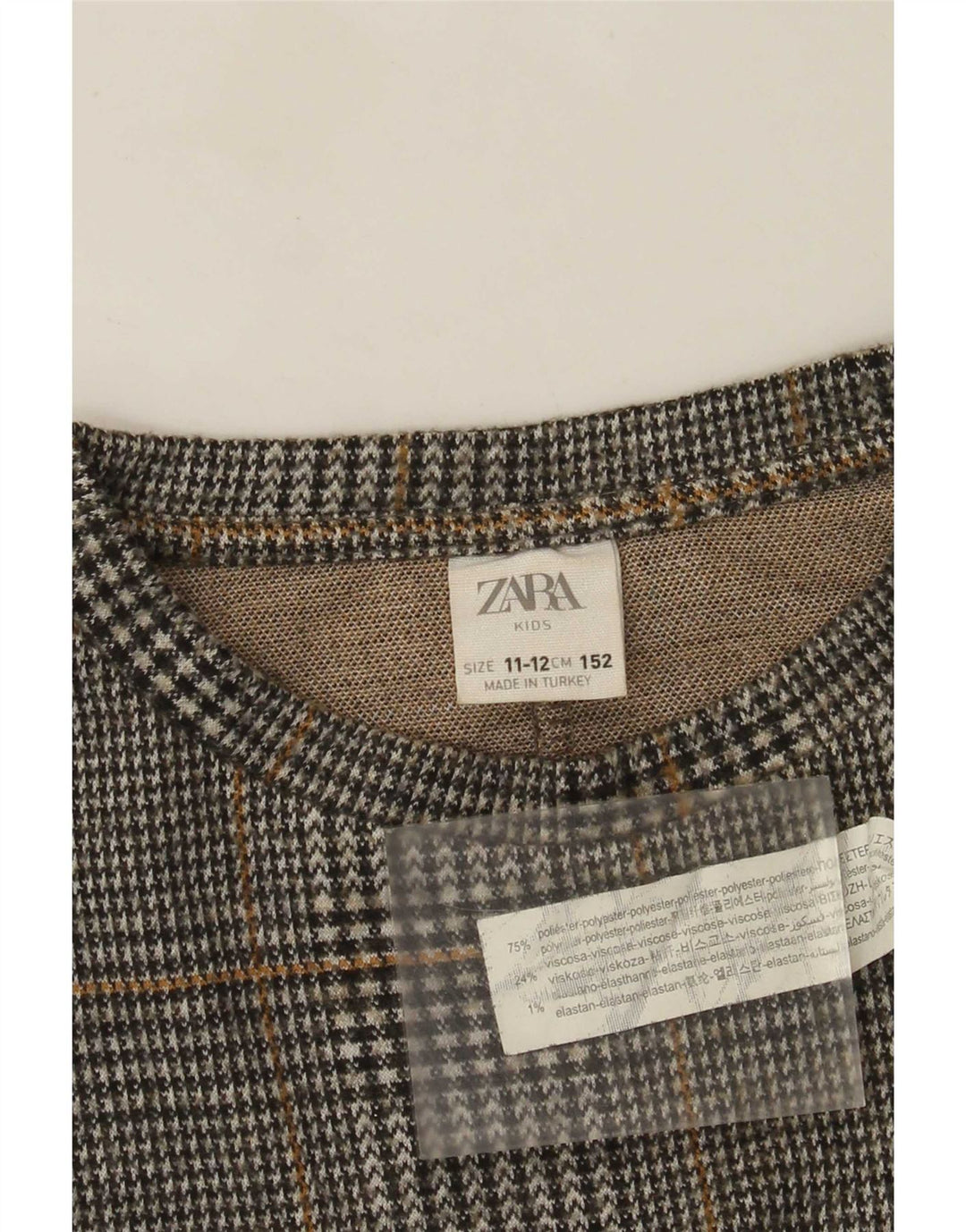 Свитшот Zara для девочек 11–12 лет, серый полиэстер в клетку