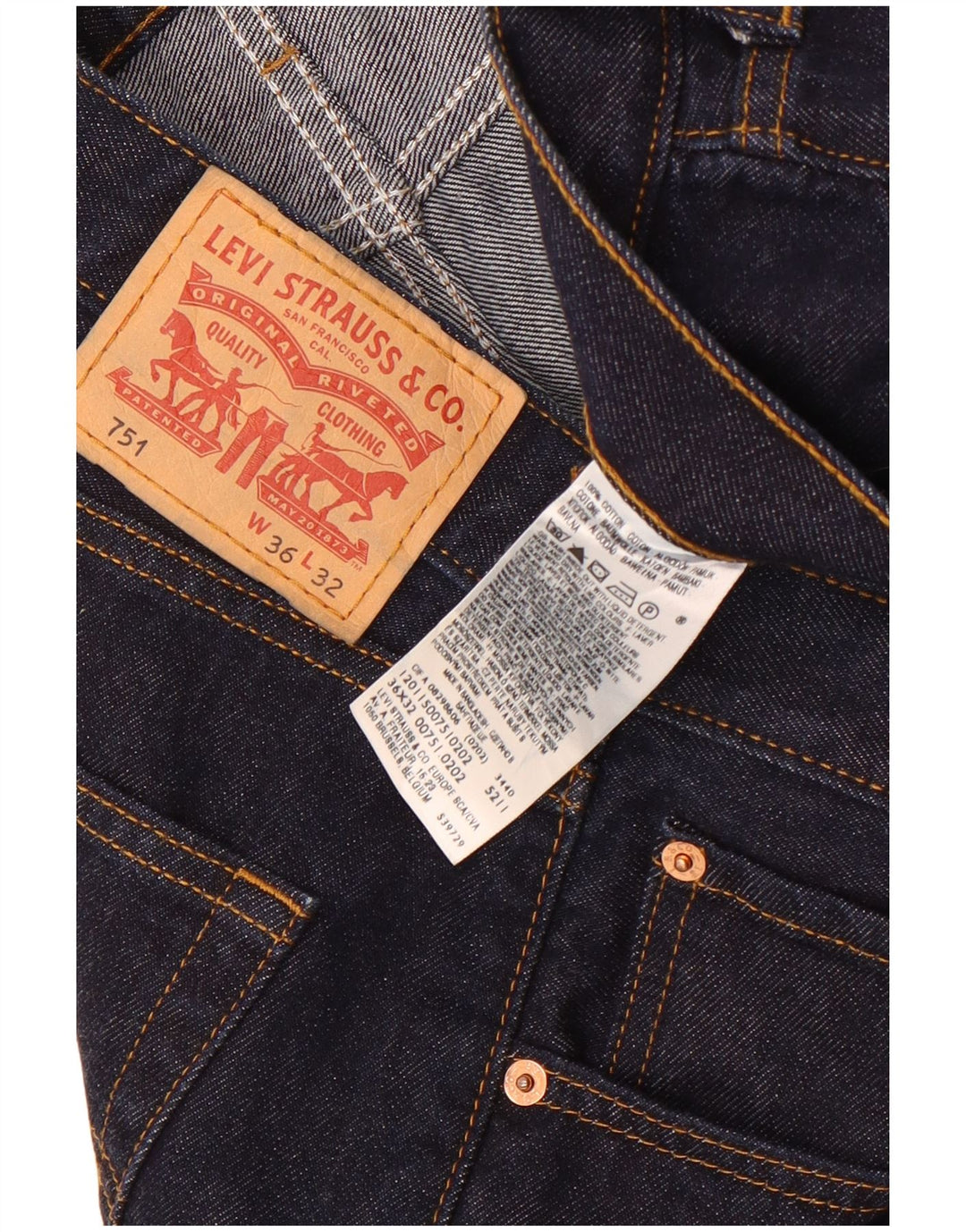 Мужские укороченные джинсы Levi's 751 W36 L26 Темно-синие, хлопок