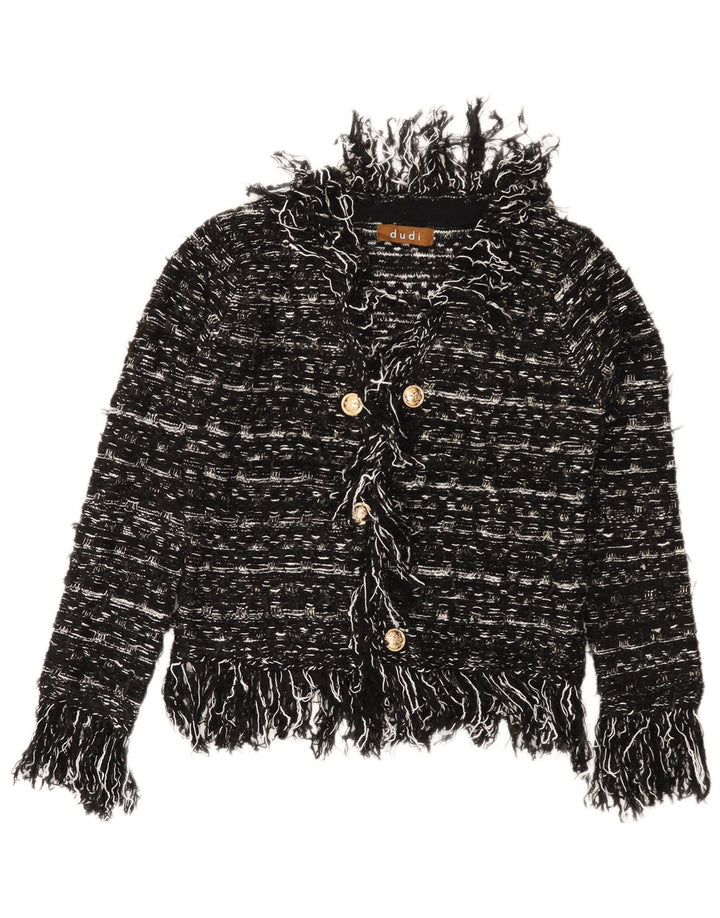 ВИНТАЖНЫЙ женский кардиган-свитер UK 10, маленький акрил в черную полоску