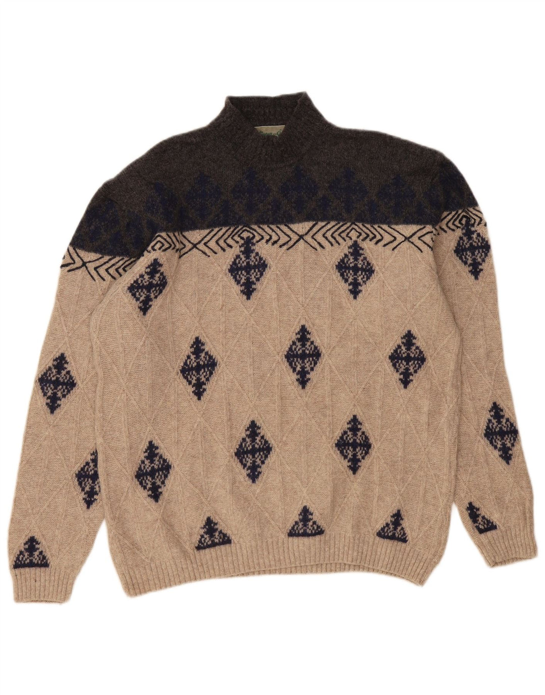 VINTAGE Мужской джемпер с высоким воротником XL Бежевый Argyle/Diamond